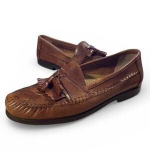 Giorgio Brutini Bartell Men's Loafers 9.5M Brown Woven Leather Tassel Round Toe